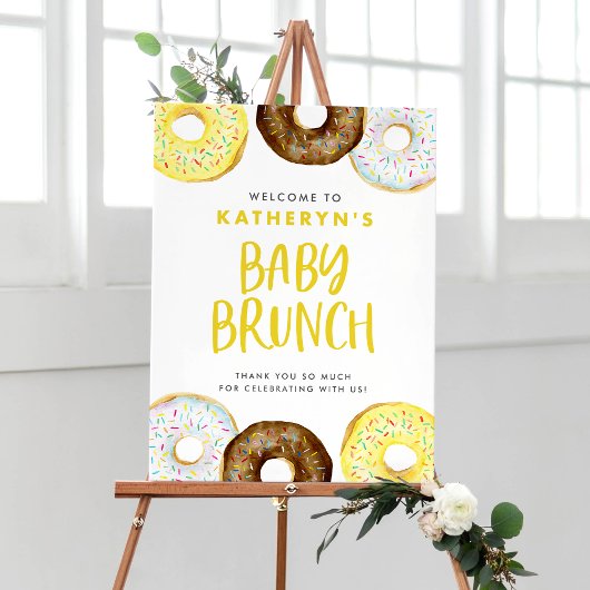 Poster Donuts jaunes et chocolatés Brunch de bébé Bienven