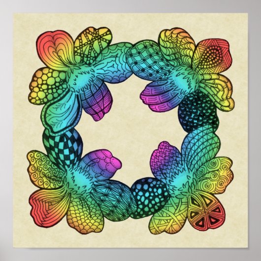 Poster Doodle à fleurs arc-en-ciel (Devant)