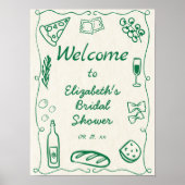 Poster Doodle à main rétro Alimentation italienne Vert Bi (Devant)