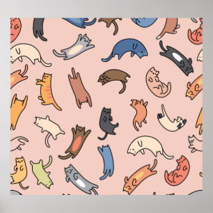 Poster Doodle Cats Vintage Illustration transparente