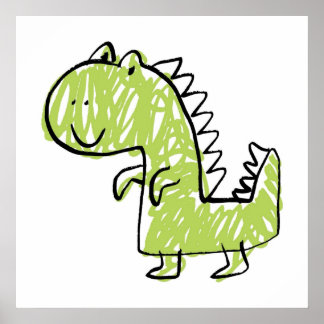 Poster Doodle de dinosaure vert souriant chambre de bébé 