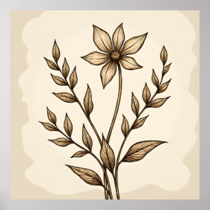 Poster Doodle de fleur de Sepia