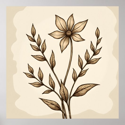 Poster Doodle de fleur de Sepia (Devant)