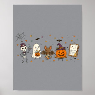 Poster Doodle de Halloween joyeux Personnages effrayants