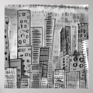 Poster Doodle de la ville de Black Grey