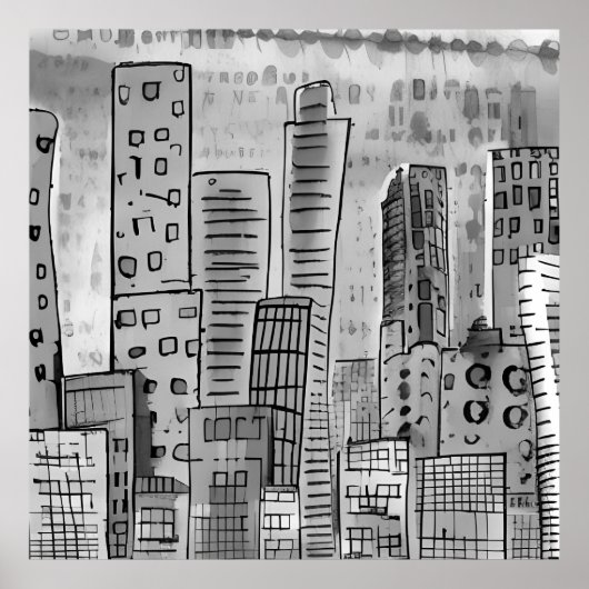 Poster Doodle de la ville de Black Grey (Devant)