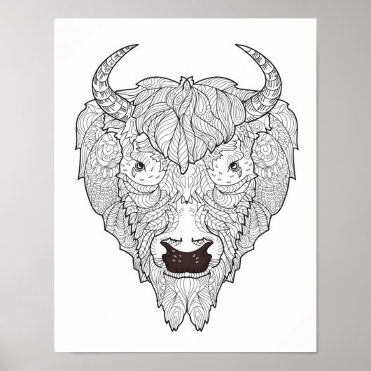 Poster Doodle de tête de bison 2 (Devant)