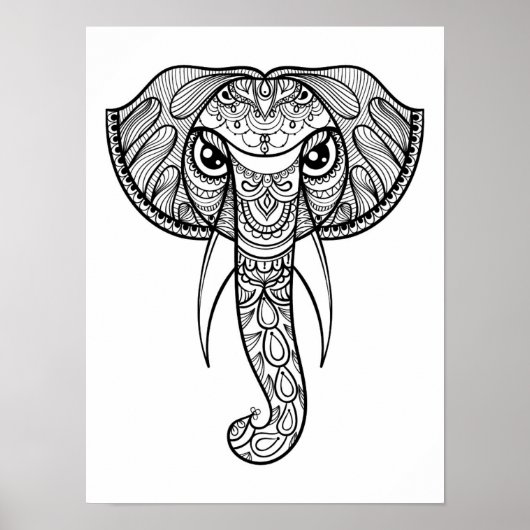 Poster Doodle de tête d'éléphant 3 (Devant)