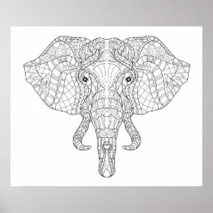 Poster Doodle de tête d'éléphant 4