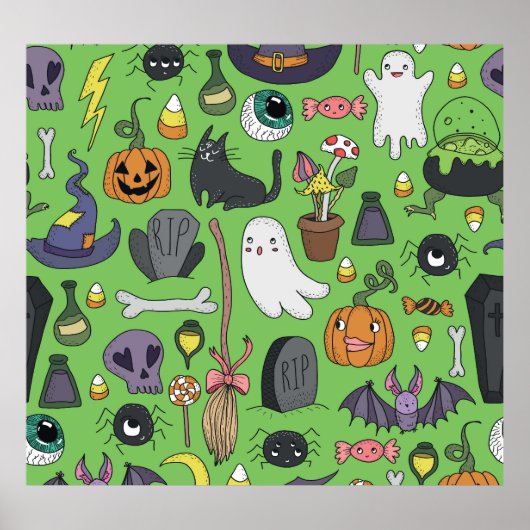 Poster Doodle d'Halloween : Concept mignon et transparent (Devant)
