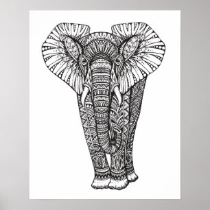 Poster Doodle éléphant à motif Imaginaire 2