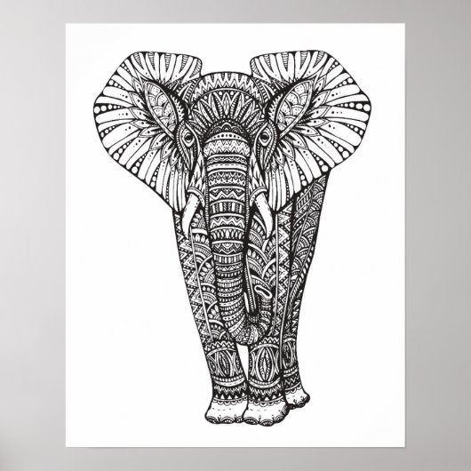 Poster Doodle éléphant à motif Imaginaire 2 (Devant)