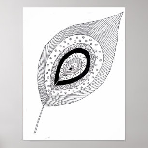 Poster Doodle en plumes noir et blanc