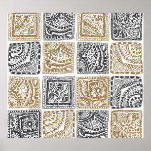 Poster Doodle géométrique, motif abstrait vintage.