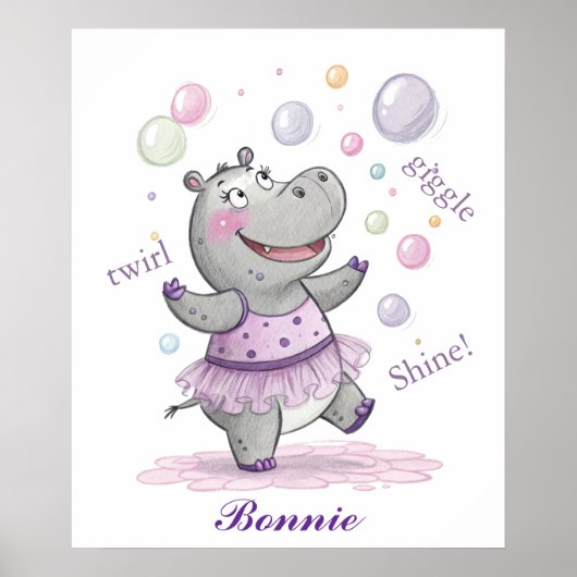 Poster Doodle Hippo Nursery mignon Doodle animal (Devant)