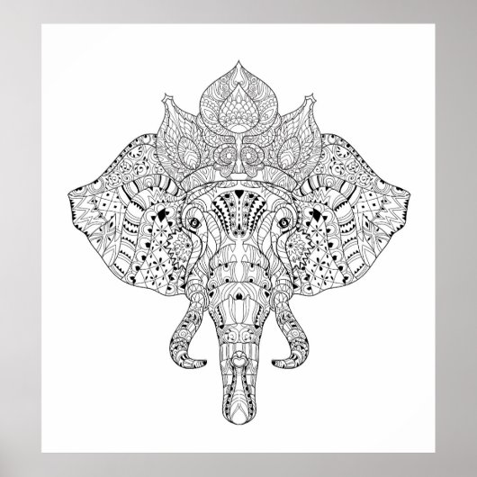 Poster Doodle inspiré par la tête d'éléphant 2 (Devant)