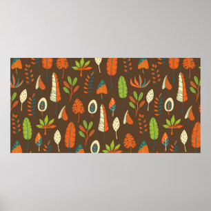 Poster Doodle main tiré Motif tropical avec Feuilles sur