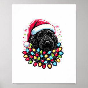 Poster Doodle noir Labradoodle Noël Arbre de Noël Lumière
