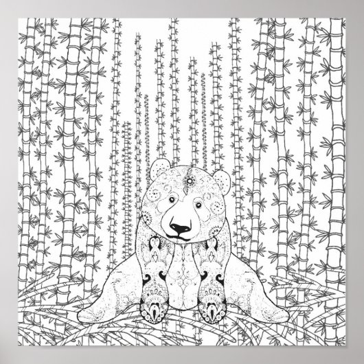 Poster Doodle Panda Bambou 2 (Devant)