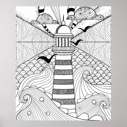 Poster Doodle phare tiré à la main 2 (Devant)