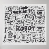 Poster doodle robot élément, illustrateur ligne outils ti (Devant)