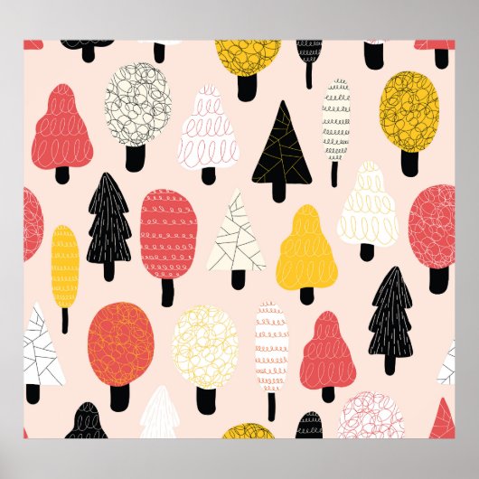Poster Doodle Trees : Nature Vintage, Abstraite. (Devant)