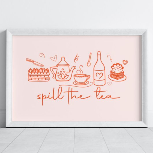 Poster Doodle Whimsical Spill Tea, Tea Party Kitchen