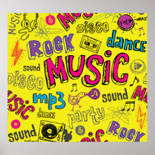 Poster Doodles de musique Sketchy Arrière - plan sans cou