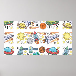Poster Doodles D'Espace Extérieur À Main. Vintage