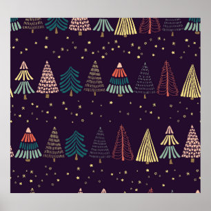 Poster Doodles, étoiles, bleu foncé.