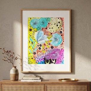 Poster Doodles floraux vibrants et fantaisistes cool dess