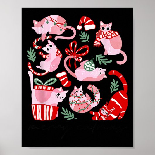 Poster Doodles Merry Catmas Christmas Funny Cat Lover Xma (Devant)