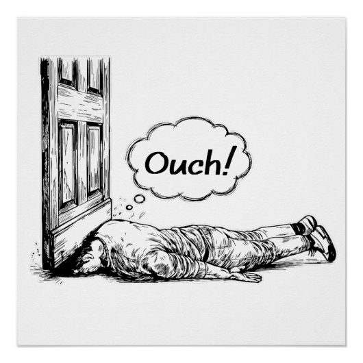 Poster Door Slam Disaster “Ouch!” Comic Illustration (Devant)