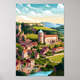 Poster Dordogne France Illustration de voyage artisanale