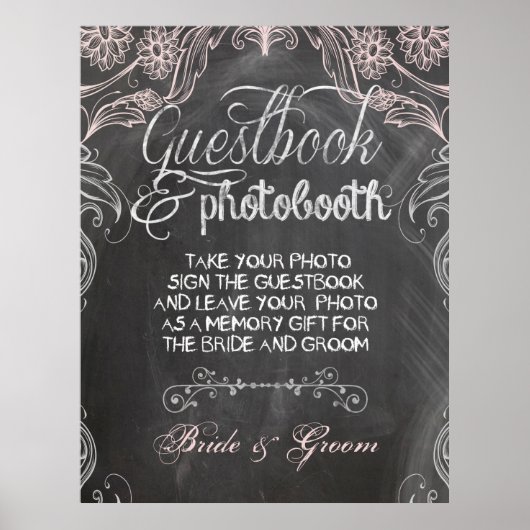 Poster d'origine Chalkboard rose Mariage Photo Boo (Devant)