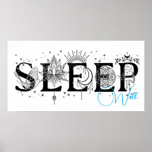 Poster Dormez bien art spirituel mur Stars Lotus lune