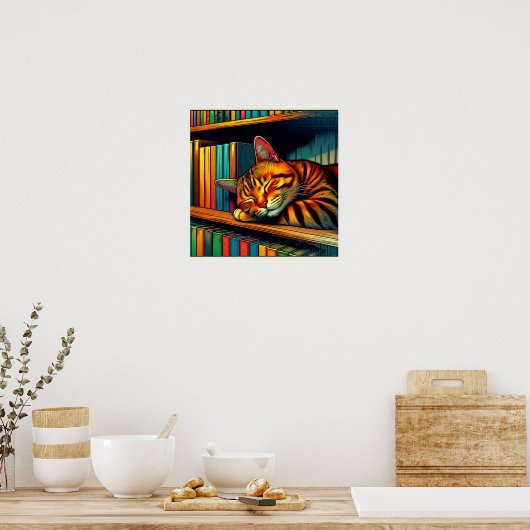 Poster Dormir Comic Style de livre Chat Dormir (Cuisine)