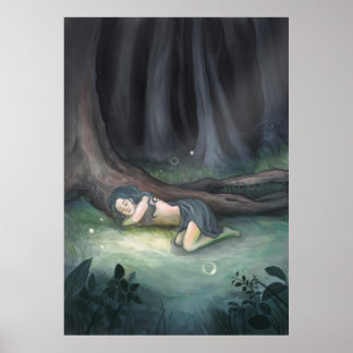 Poster Dormir dans les bois - Fille dans la peinture fore