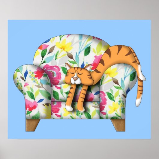 Poster Dormir sur une chaise à fleurs (Devant)