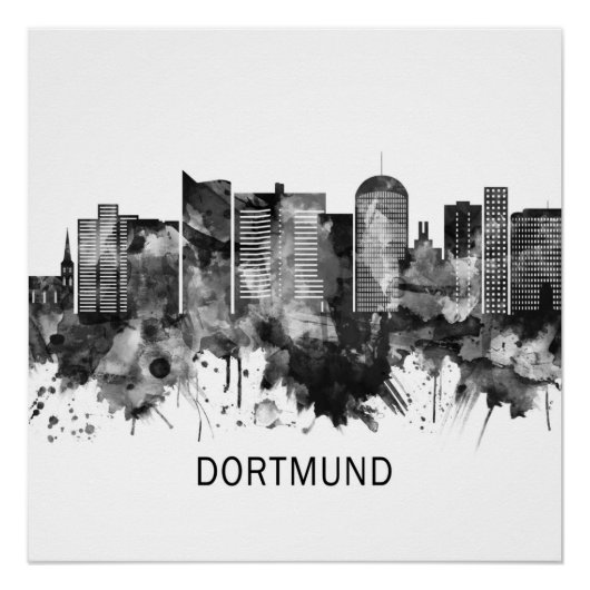 Poster Dortmund Allemagne Skyline BW (Devant)