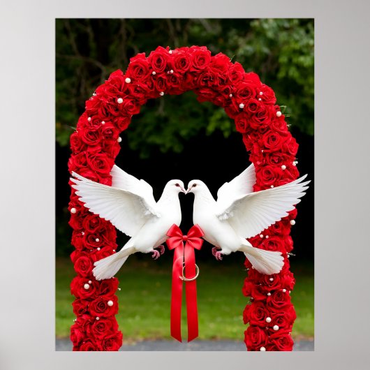 Poster Doses blanches avec ruban rouge en arc Rose (Devant)