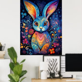 Poster Dotty Delft : Bunny Doodle Rainbow (Bureau à domicile)