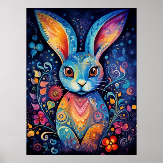 Poster Dotty Delft : Bunny Doodle Rainbow (Devant)