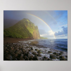 Poster Double arc-en-ciel sur les falaises du Nord