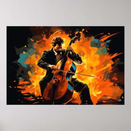 Poster Double Basse Lecteur Musique Peinture Art Abstrait (Devant)