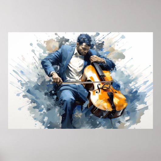 Poster Double Basse Lecteur Musique Peinture Art Abstrait (Devant)