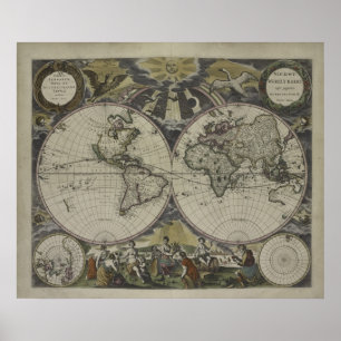 Poster Double carte   1672 du monde d'hémisphère