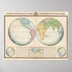 Poster Double carte d'hémisphère du climat