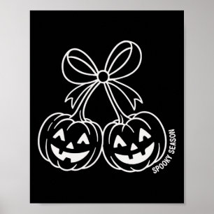 Poster Double Citrouille Cute Jack-o'-lantern Face Bow Ha
