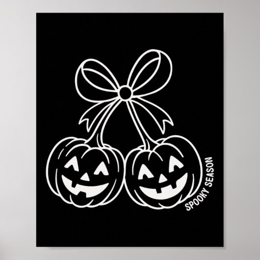 Poster Double Citrouille Cute Jack-o'-lantern Face Bow Ha (Devant)
